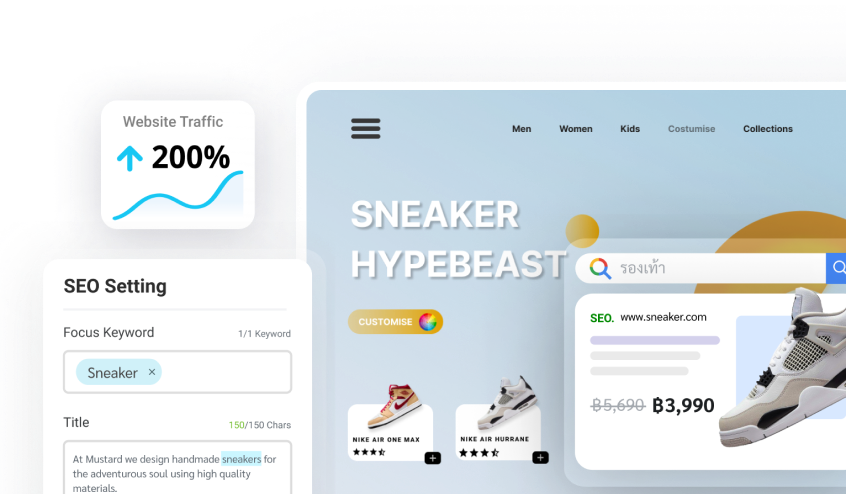 แนะนำฟีเจอร์ SEO สามารถปรับแต่งหน้าเพจใส่รายละเอียดในแต่ละส่วนที่รองรับ SEO ช่วยทำเว็บไซต์ติดอันดับการค้นหาเร็ว ระบบเว็บไซต์สำเร็จรูป MakeWebEasy